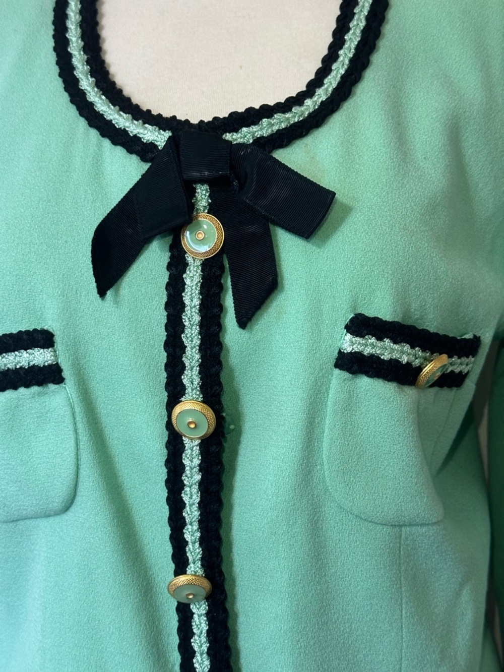 Vintage Rickie Freeman for TeriJon Mint Green & Black Two-Piece Suit Set Wool - Picture 3 of 6